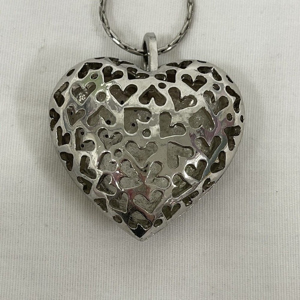 Silver-Tone Filigree Rhinestones Heart Pendant 2” Pendant 26” Necklace Chain - Picture 3 of 6